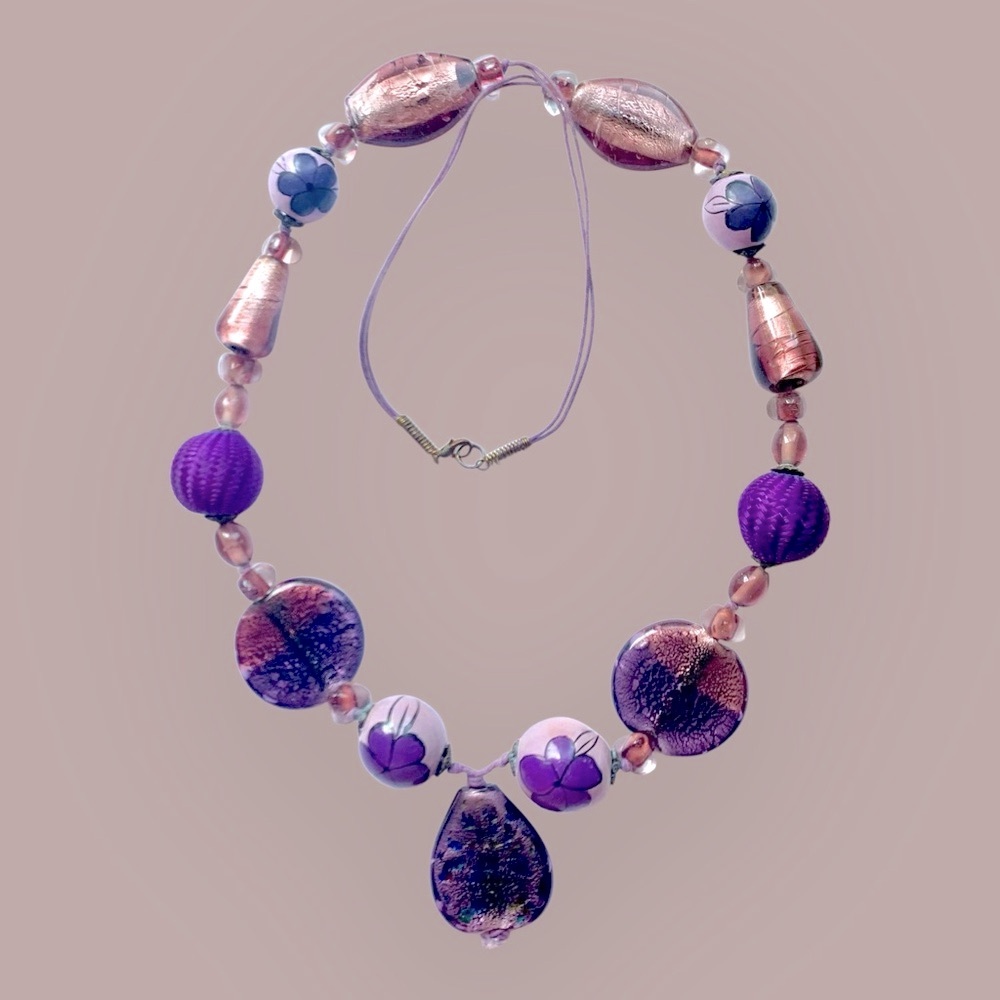 Purple & Gold Beaded Necklace Shells & beads NWOT